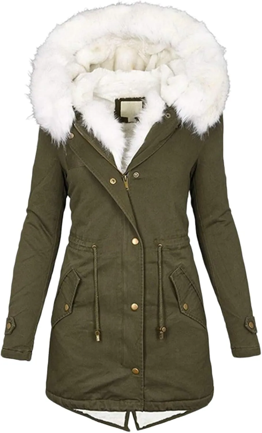 Winter Parka Coat for Women Faux Fur Hooded Thicken Warm Fleece Cotton Coat Padded Outwear ladys wool cap Long Jackets