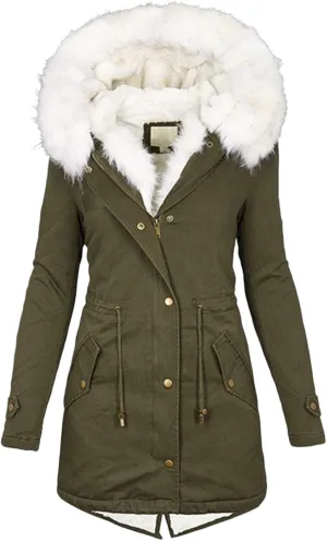Winter Parka Coat for Women Faux Fur Hooded Thicken Warm Fleece Cotton Coat Padded Outwear ladys wool cap Long Jackets