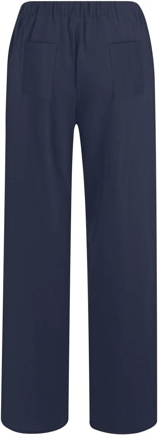 Wkishenl Women's Summer Linen Pants Casual Drawstring Waist Wide Leg Trousers Loose Fitted Solid Lounge Pants with Pockets