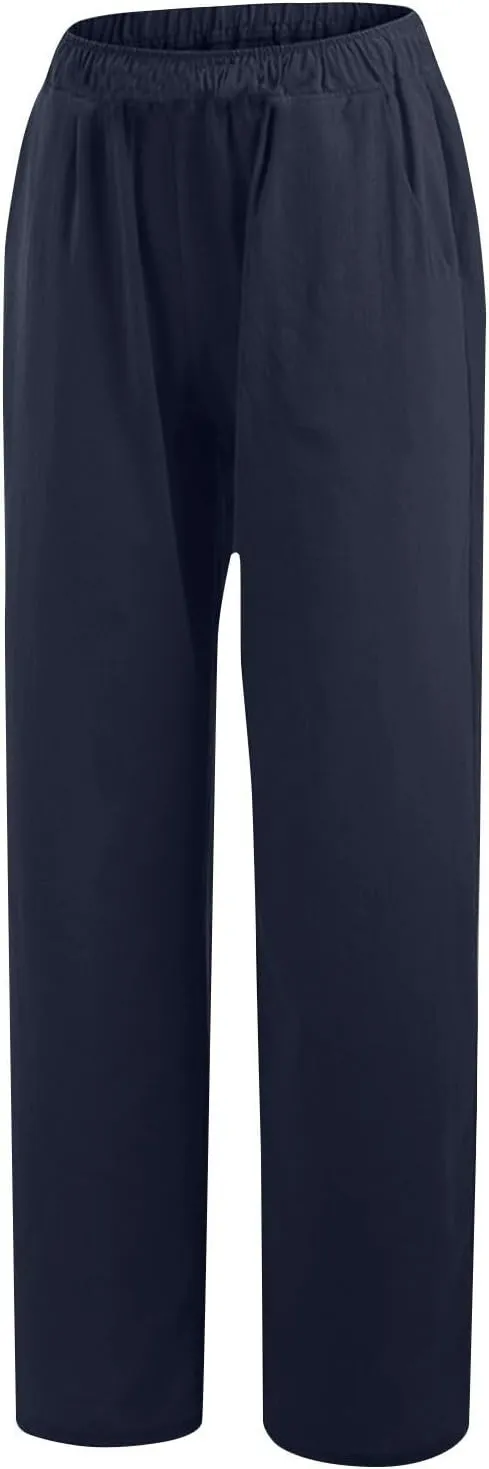 Wkishenl Women's Summer Linen Pants Casual Drawstring Waist Wide Leg Trousers Loose Fitted Solid Lounge Pants with Pockets