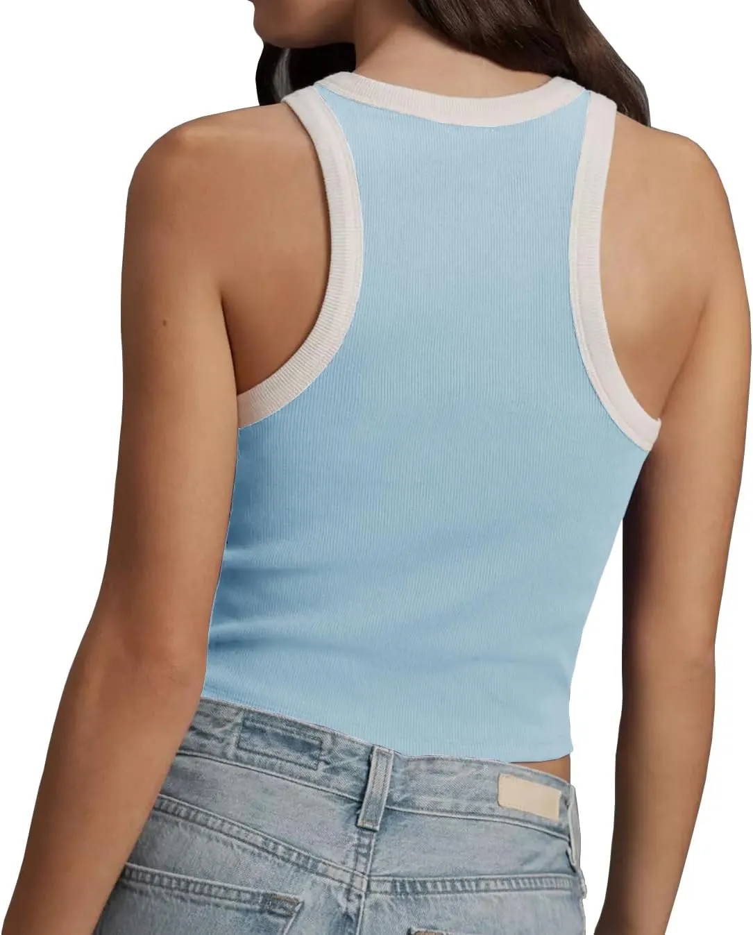 Women 2025 Sexy Sleeveless Crewneck Ribbed Knitted Tank Crop Tops