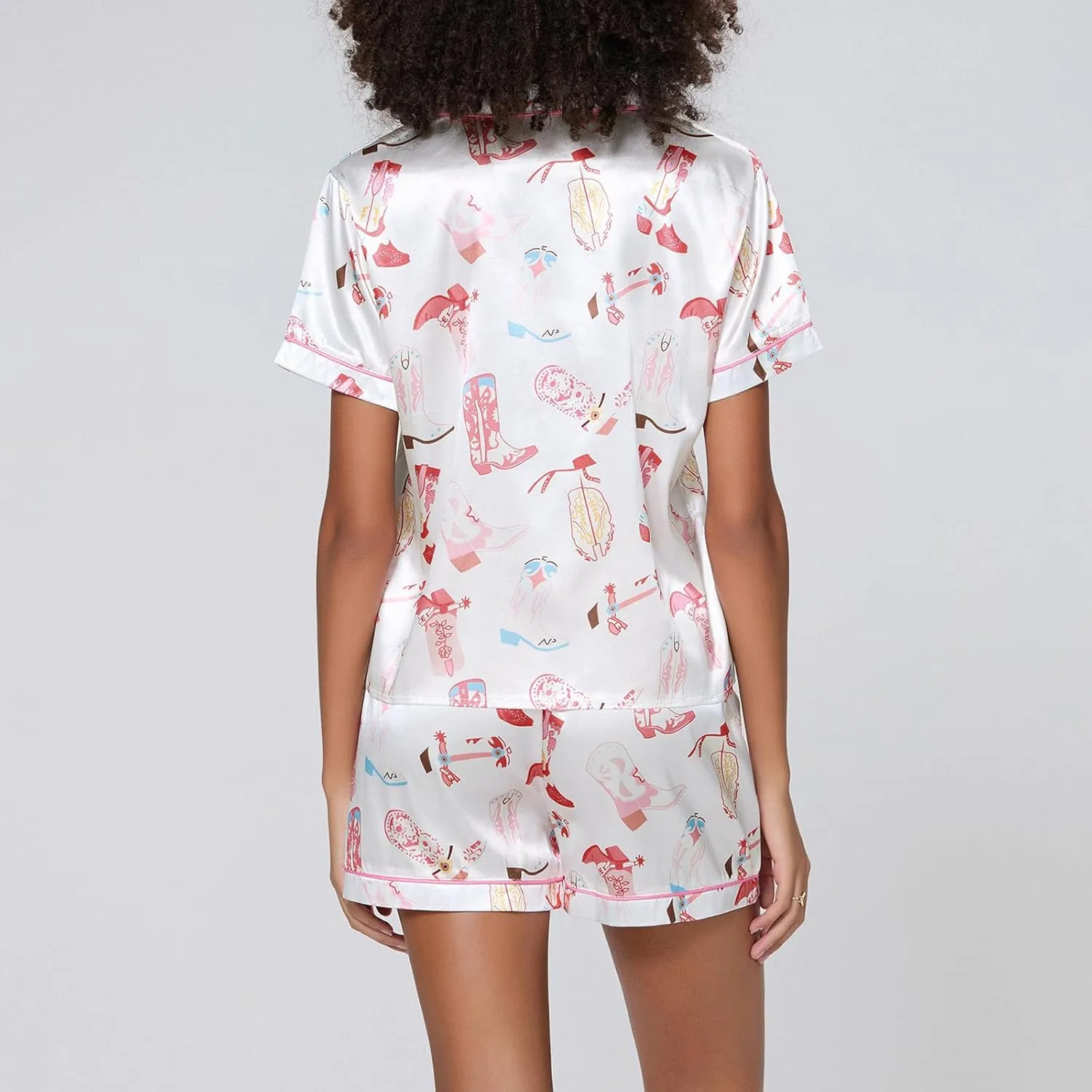 Women Cute Fruit Printing Pajamas Set Lounge Set 2 Piece Casual outfits Set Button Down Oversized Shirt Shorts Set