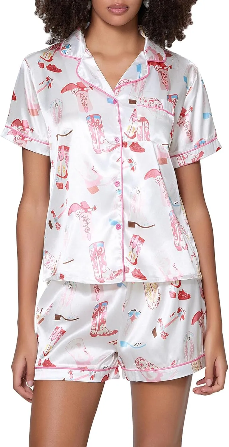 Women Cute Fruit Printing Pajamas Set Lounge Set 2 Piece Casual outfits Set Button Down Oversized Shirt Shorts Set