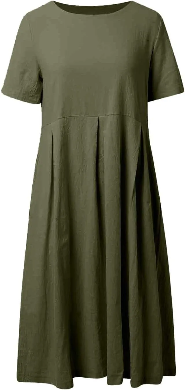 Women Fashion Solid Loose Dress Pullover Round Neck Over The Knee Long Skirt Womens Jean Shirt Dress