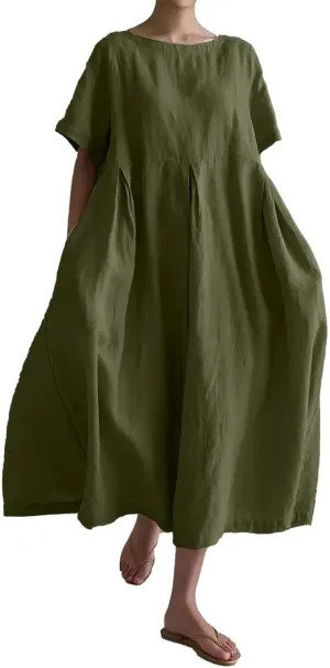 Women Fashion Solid Loose Dress Pullover Round Neck Over The Knee Long Skirt Womens Jean Shirt Dress