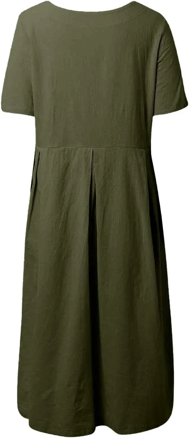 Women Fashion Solid Loose Dress Pullover Round Neck Over The Knee Long Skirt Womens Jean Shirt Dress