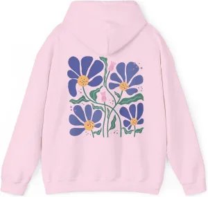 Women Floral Print Preppy Hoodies Y2k Long Sleeve Oversized Sweatshirt Aesthetic Flower Graphic Hooded Pullover Top