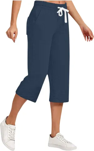 Women Linen Pants 2025 Casual Loose High Waist Trousers Drawstring Wide Leg Cropped Palazzo Beach Pants Summer Outfit