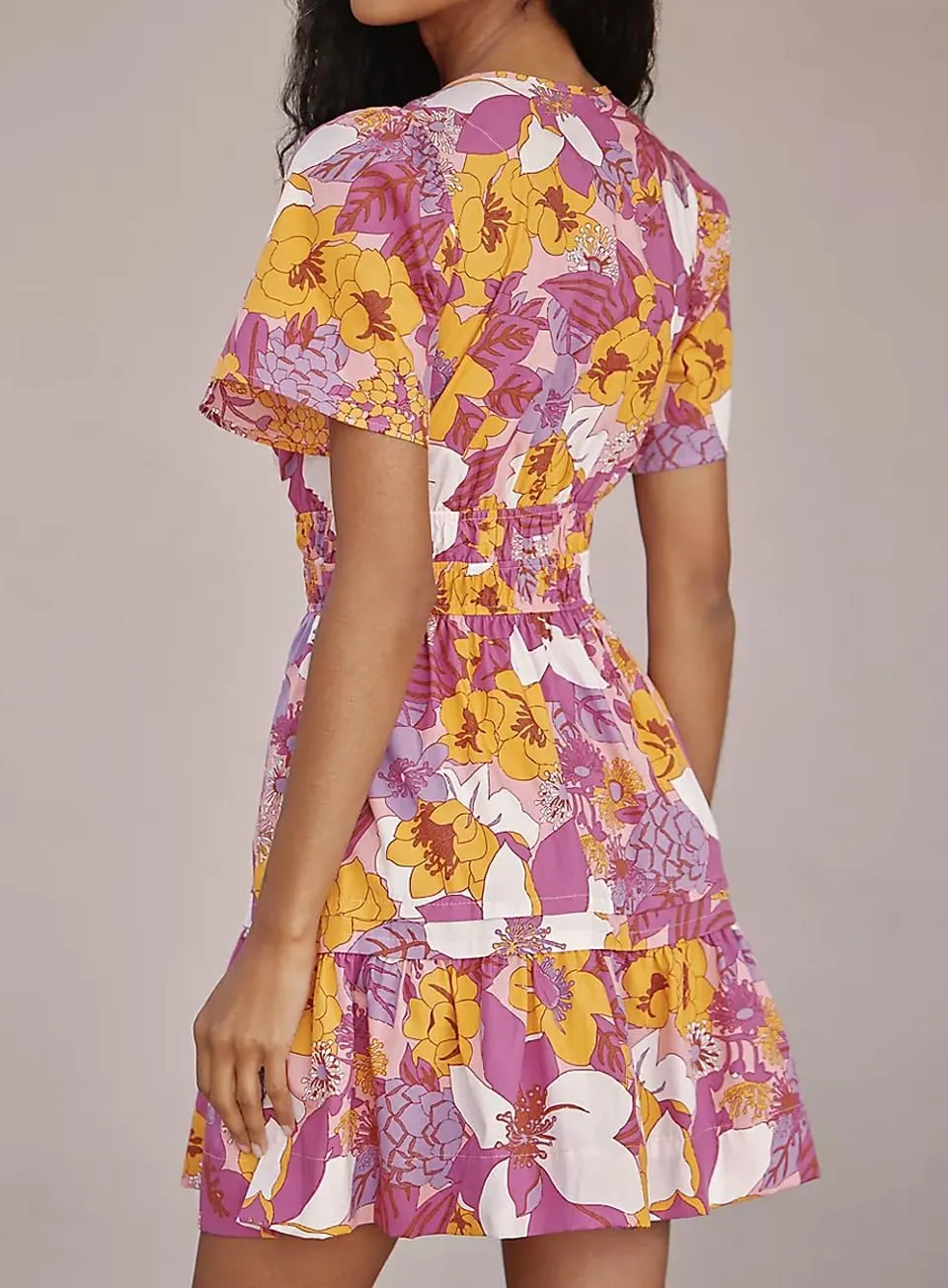 Women Somerset Mini Dress 2025 Summer Casual Floral Print V Neck Short Sleeve Tiered Boho Vacation Beach Dresses