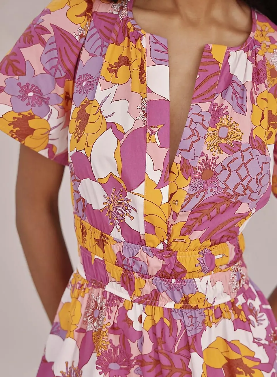Women Somerset Mini Dress 2025 Summer Casual Floral Print V Neck Short Sleeve Tiered Boho Vacation Beach Dresses