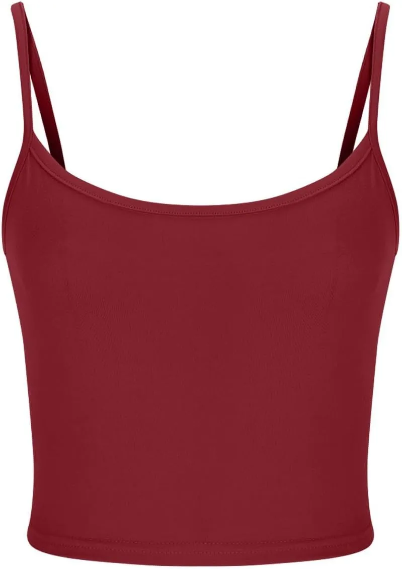 Women Spaghetti Strap Cropped Tank Solid High Elastic Sexy Camisole Sleeveless Summer Comfy Top Stretch Slim Fit Shirt