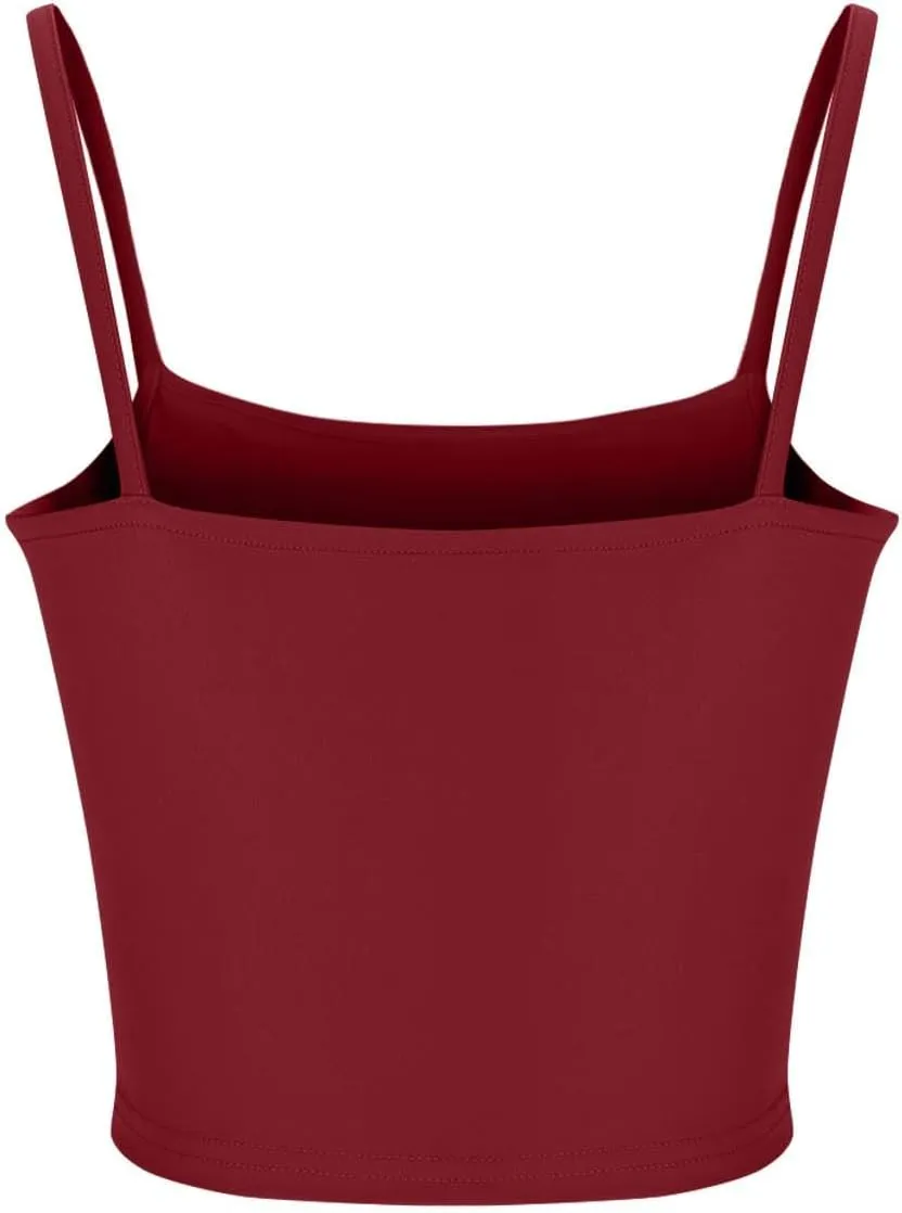 Women Spaghetti Strap Cropped Tank Solid High Elastic Sexy Camisole Sleeveless Summer Comfy Top Stretch Slim Fit Shirt
