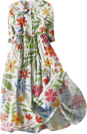 Women Summer Dress Casual 2025 Trendy Lace Up Long Sundress Button Boho Sun Dresses Vacation Beach Flowy Dress