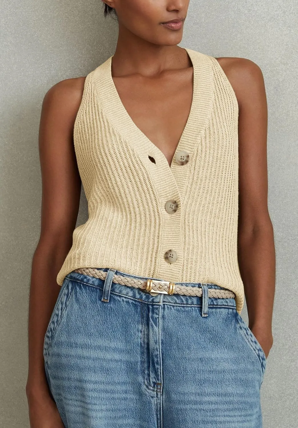 Women Sweater Vest Tops Sleeveless Button Down V Neck Knit Tank Top Slim Casual Cardigan Vest