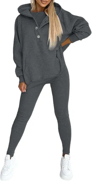 Womens 3 Piece Sports Outfits Lounge Hoodie Sweatsuit Sets Oversized Sweatshirt Baggy Fall Slim Trousers Vest Sweatpants