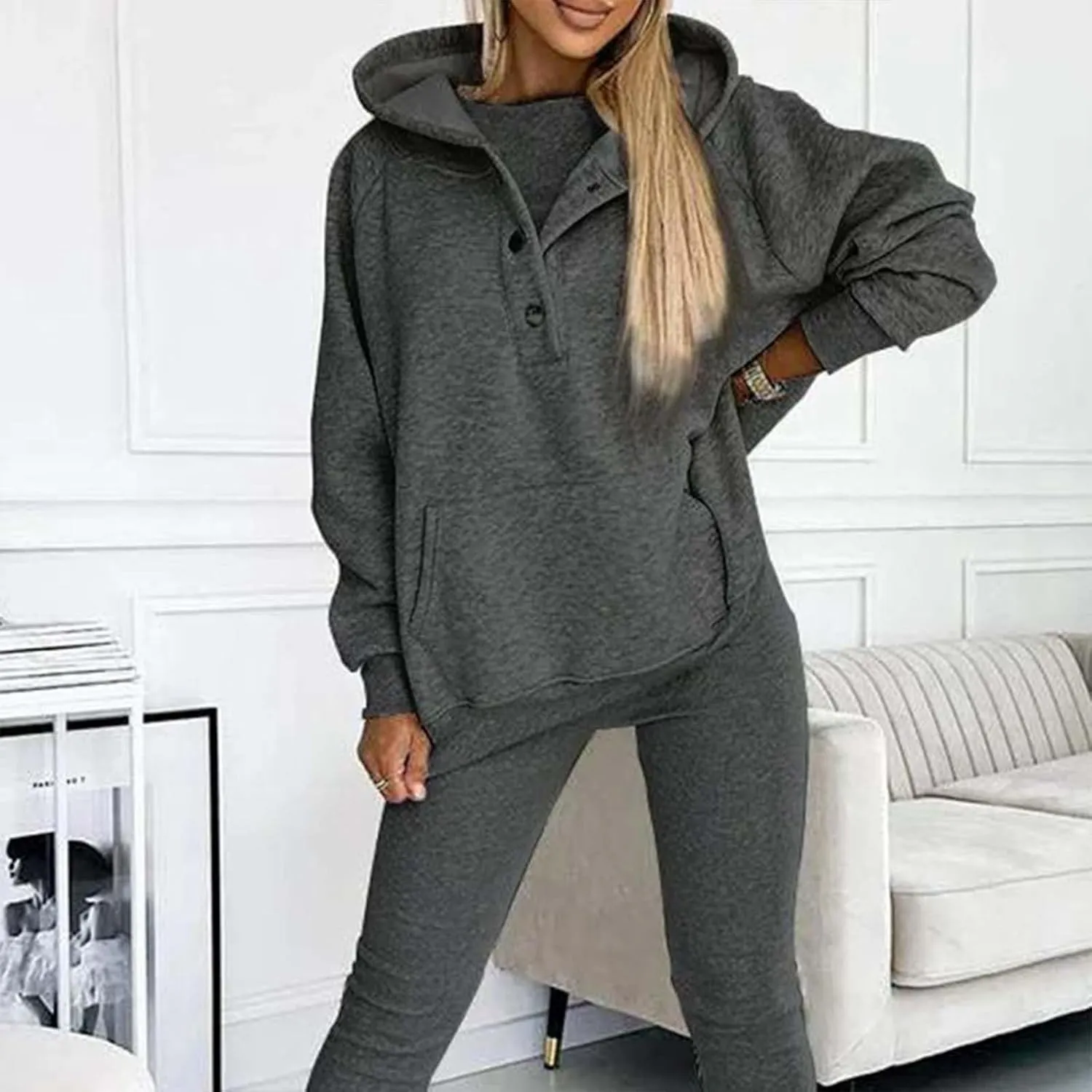 Womens 3 Piece Sports Outfits Lounge Hoodie Sweatsuit Sets Oversized Sweatshirt Baggy Fall Slim Trousers Vest Sweatpants