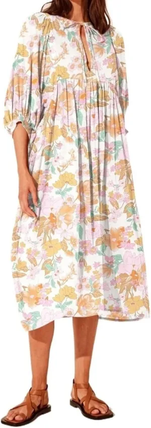 Womens Boho Sundress Summer Dresses V Neck Puff Sleeve Floral Flowy Swing Casual Dress Plus
