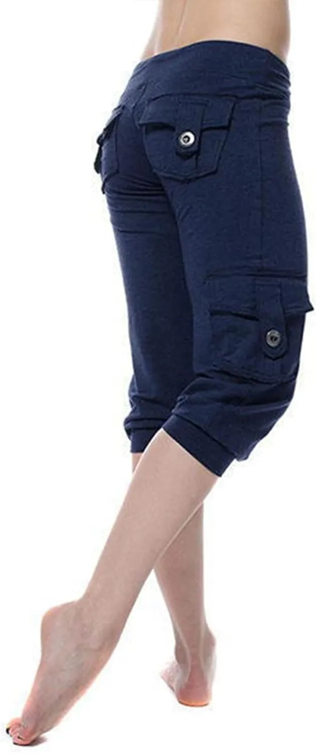 Womens Cargo Capri Pants with Pockets Lightweight Joggers Yoga Hiking Pants Workout Sweatpants Summer Casual Trousers