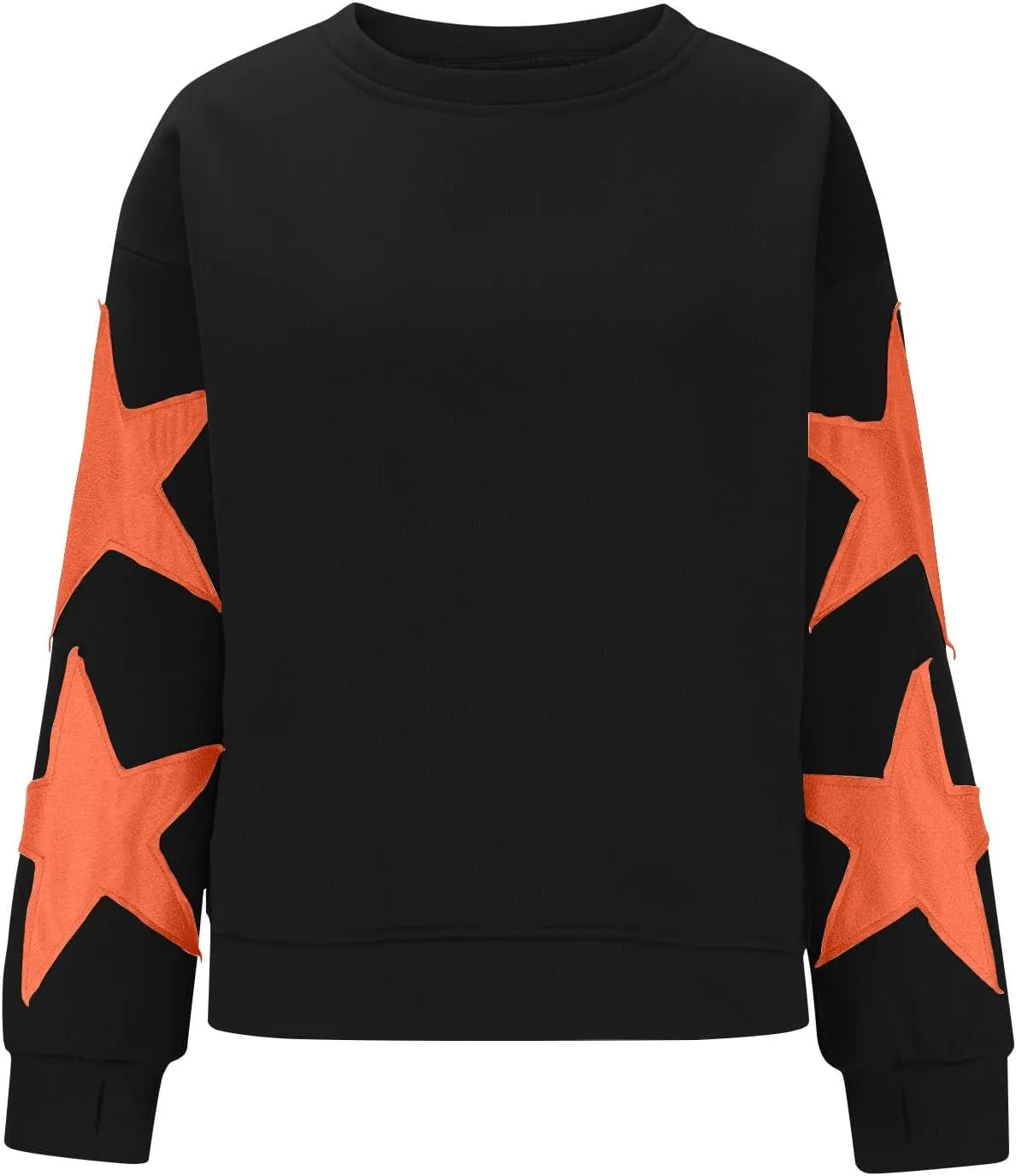 Women's Casual Loose Color Matching Round Neck Long Sleeved T-shirt Loose Top Long Sleeved Round Neck Star Tops