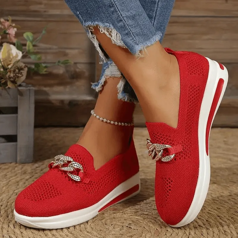 Women's Casual Slip-On Sneakers with Chain Detail