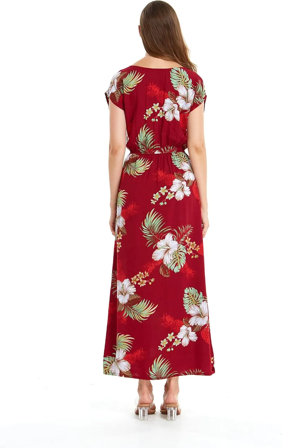 Women's Hawaiian Luau Cap Sleeve Maxi Simple Dress in Pineapple Garden