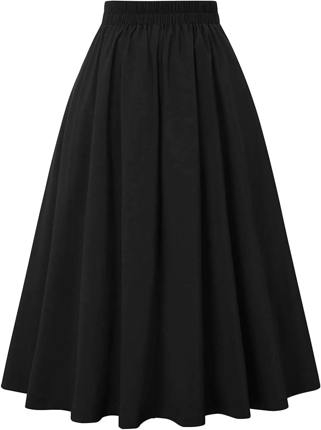 Womens High Waist Pleated Skirt Casual Boho Midi A Line Skirt Button Trim Vintage Skirts Gothic Dress