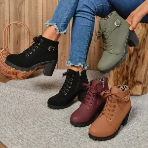 Women's Lace-Up High Heel Ankle Boots