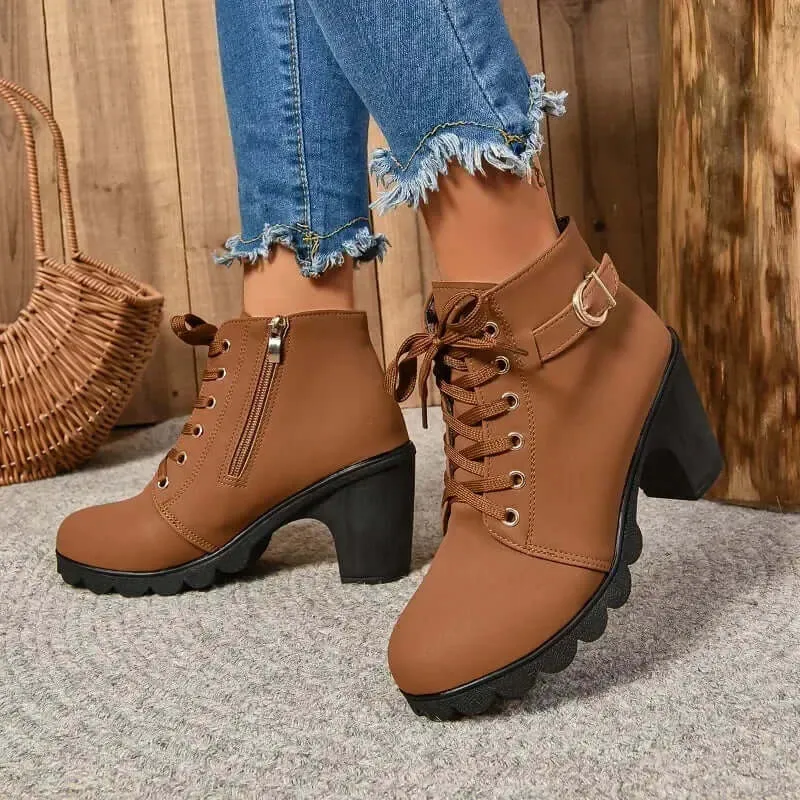 Women's Lace-Up High Heel Ankle Boots