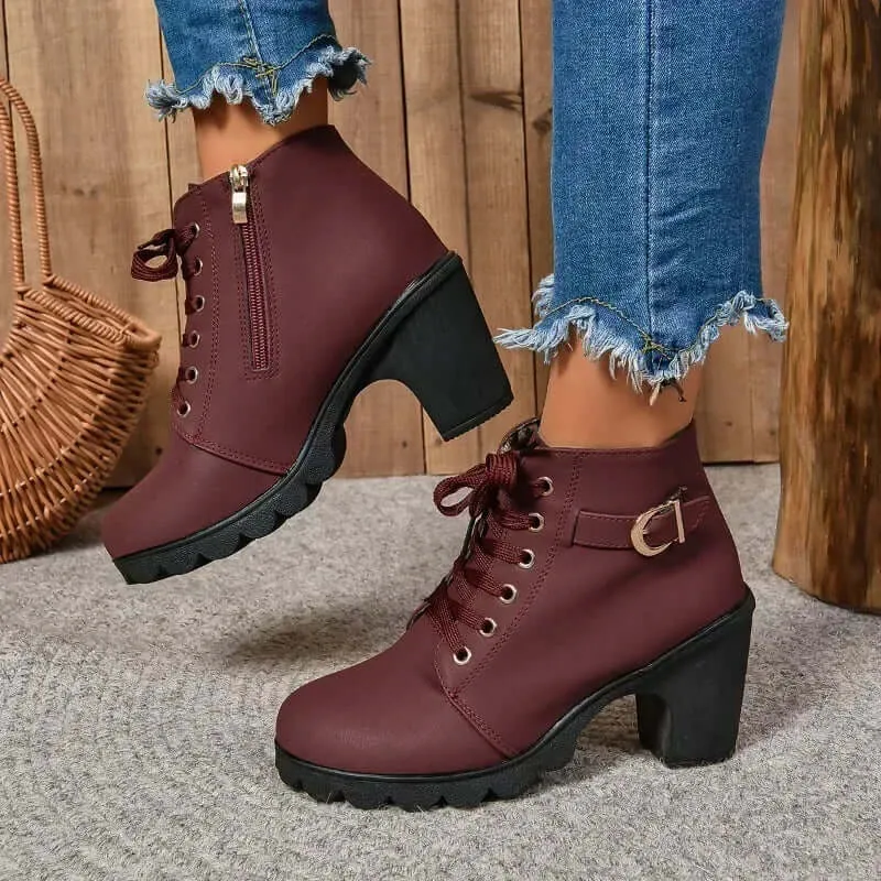 Women's Lace-Up High Heel Ankle Boots