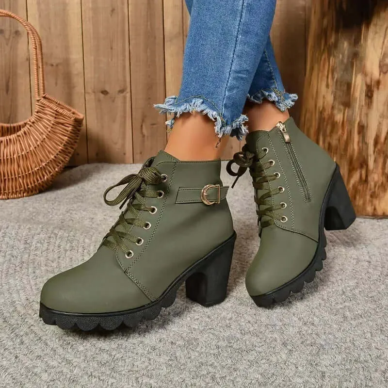 Women's Lace-Up High Heel Ankle Boots