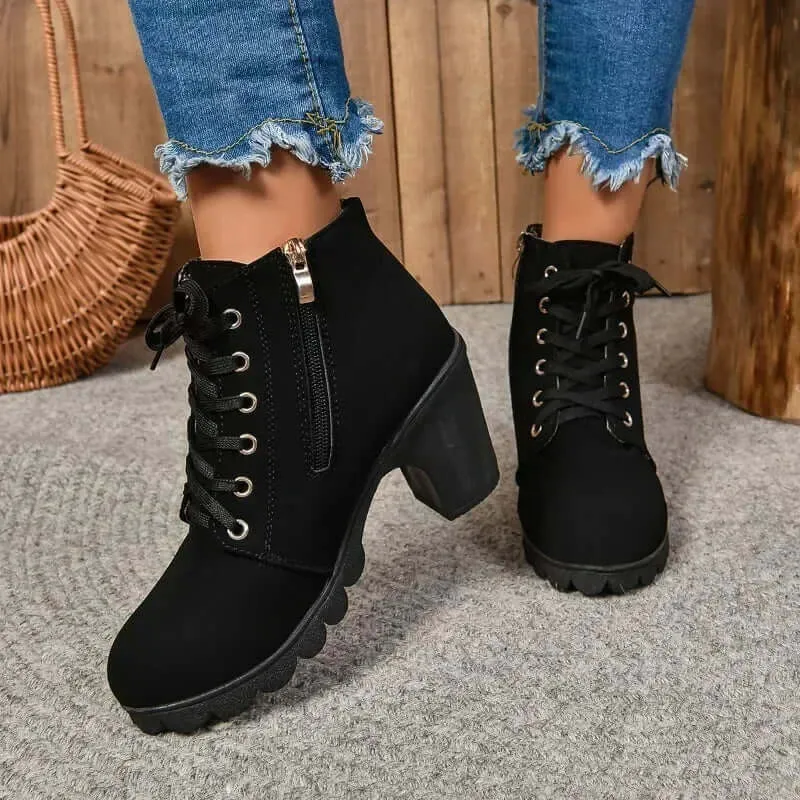 Women's Lace-Up High Heel Ankle Boots