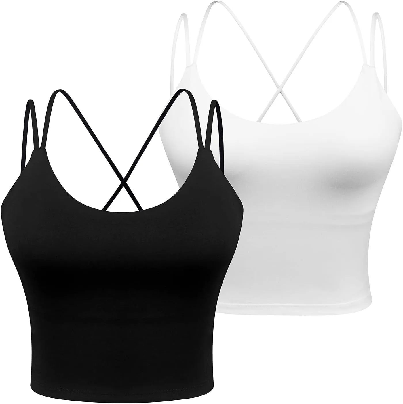 Women's Longline Sports Bra Padded Strappy Yoga Bra Fitness Running Workout Crop Tank Top2pack