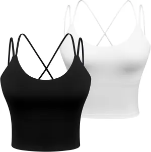Women's Longline Sports Bra Padded Strappy Yoga Bra Fitness Running Workout Crop Tank Top2pack