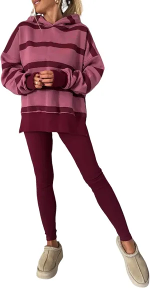 Womens Lounge Set Drop Shoulder Oversized Fleece Hoodie Workout Leggings Two Piece Outfits