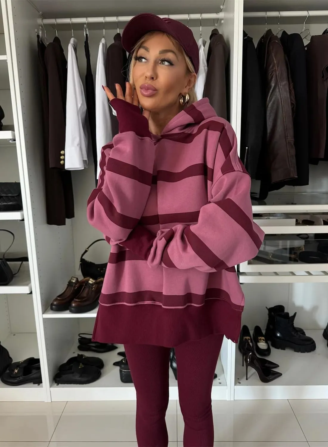 Womens Lounge Set Drop Shoulder Oversized Fleece Hoodie Workout Leggings Two Piece Outfits