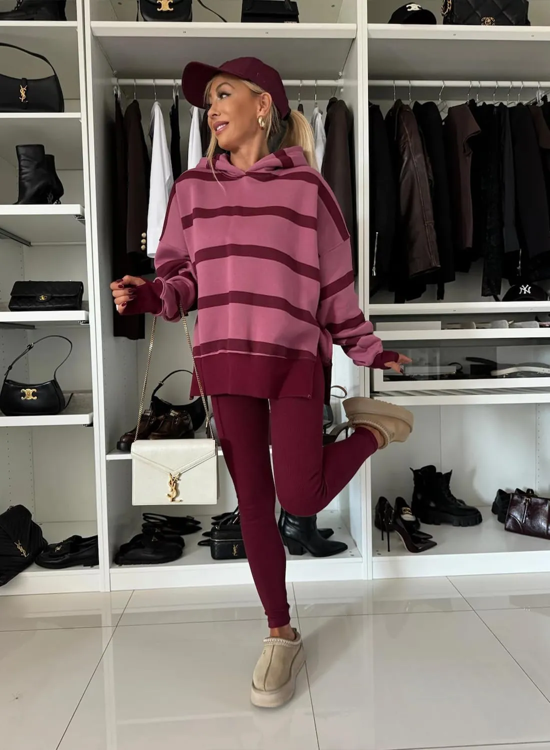 Womens Lounge Set Drop Shoulder Oversized Fleece Hoodie Workout Leggings Two Piece Outfits