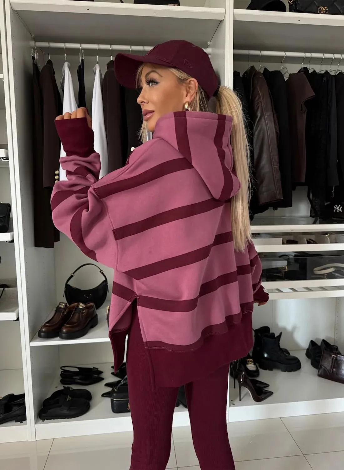 Womens Lounge Set Drop Shoulder Oversized Fleece Hoodie Workout Leggings Two Piece Outfits