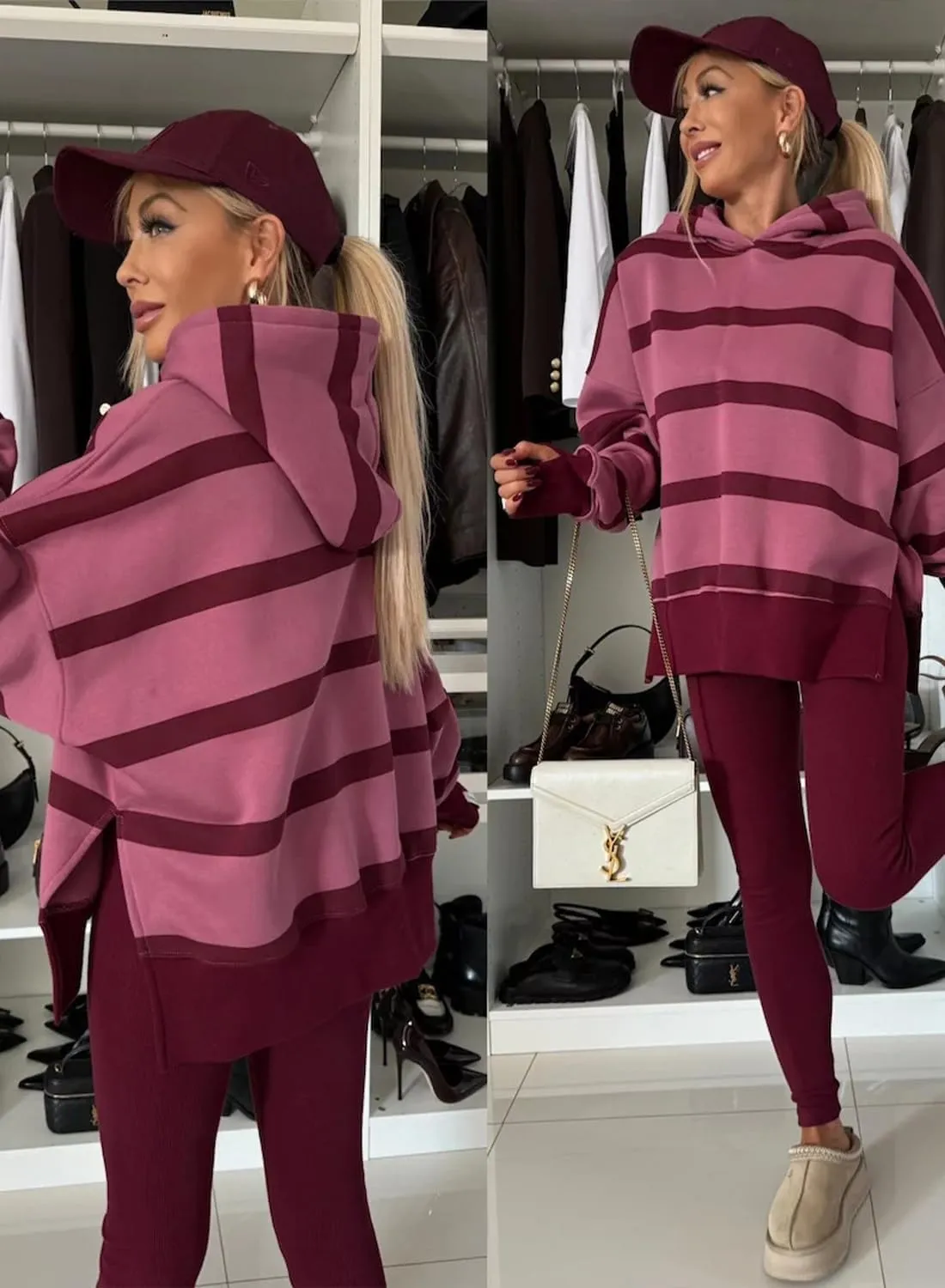 Womens Lounge Set Drop Shoulder Oversized Fleece Hoodie Workout Leggings Two Piece Outfits