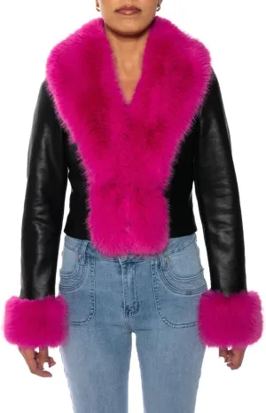Women's Lunna Faux Fur Jacket, Faux Fur Coat, Leather Jacket With Fur, Fur Jackets for Women - Pink, L