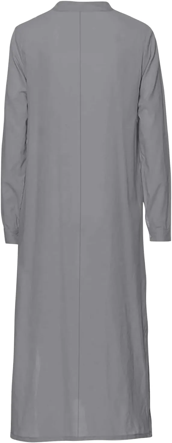 Women's Maxi Dresses 2025 Casual Loose Trendy Long Sleeve Button Down Collar Solid Vacation Dress Plus Size, S-5XL