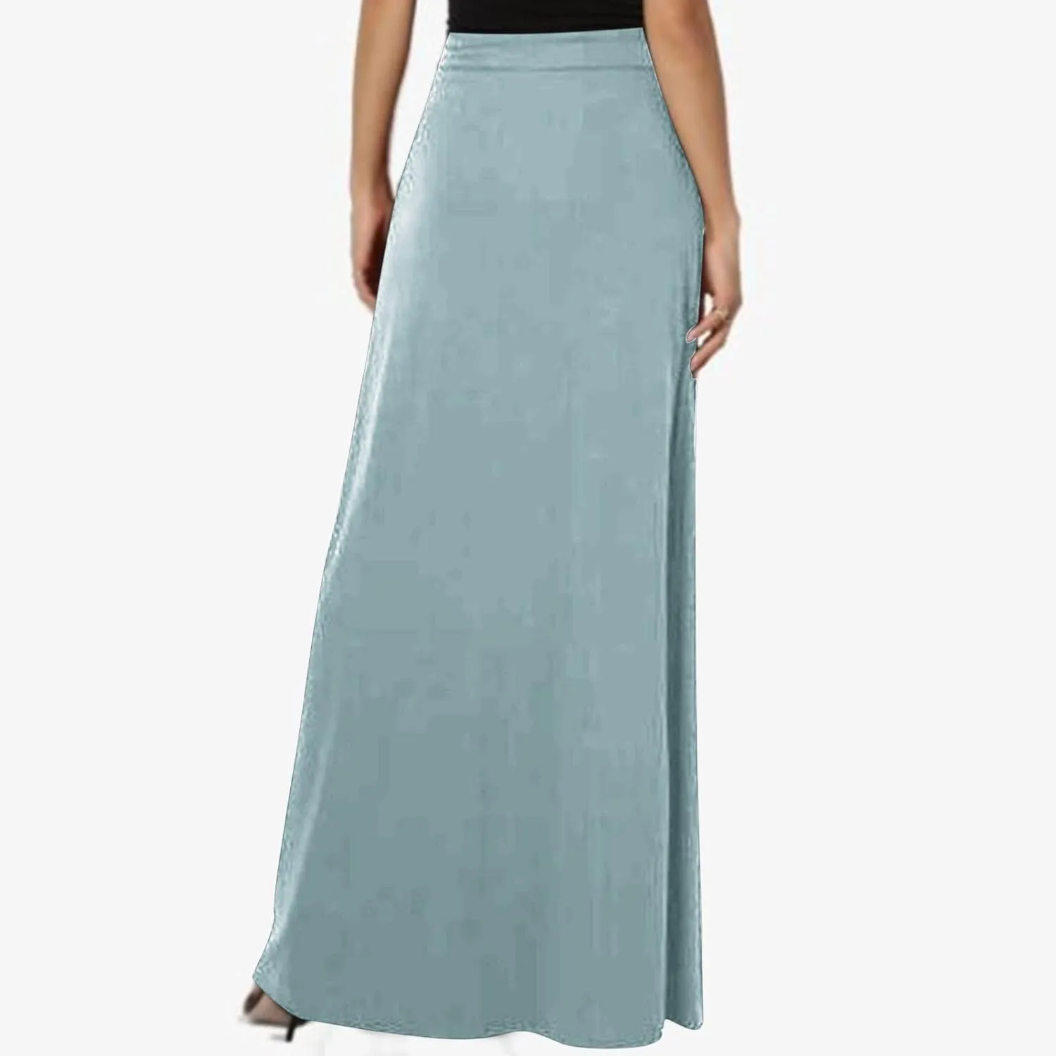 Womens Maxi Skirt Elastic Basic Solid Tie Dye Foldable High Waisted Midi Length Plus Size A-Line Skirts with Pockets