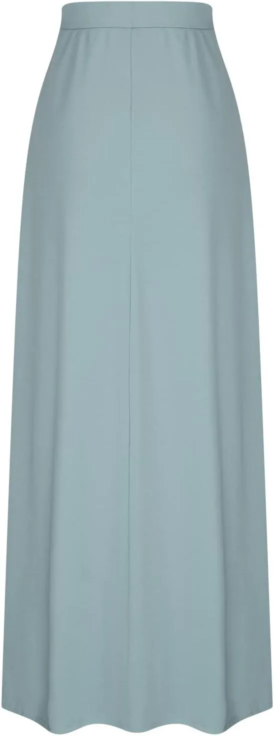 Womens Maxi Skirt Elastic Basic Solid Tie Dye Foldable High Waisted Midi Length Plus Size A-Line Skirts with Pockets