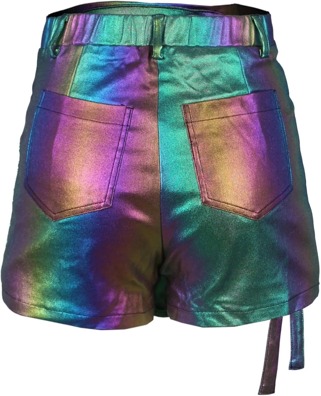 Women's Metallic Sexy Cargo Shorts Elastic High Waist Stretch Hotpants Rave Pants Party Clubwear