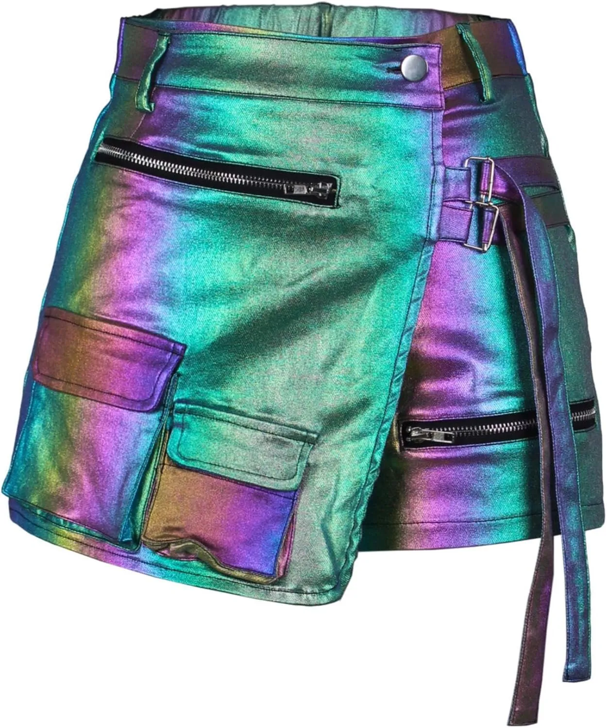 Women's Metallic Sexy Cargo Shorts Elastic High Waist Stretch Hotpants Rave Pants Party Clubwear