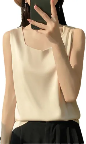 Women's Mulberry-Silk Vest Summer Sleeveless Silk Thin Loose V-Neck Tank Tops