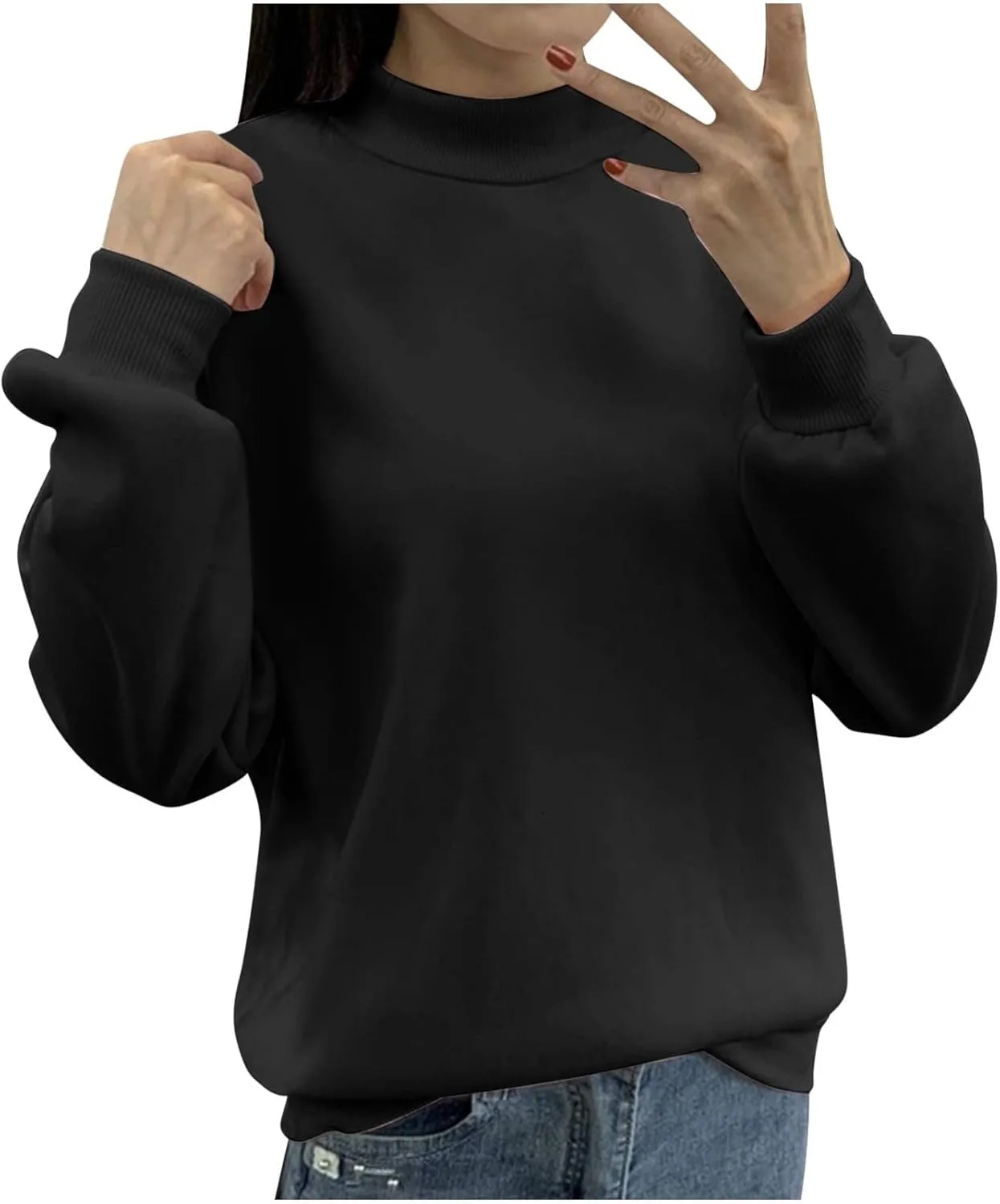Women's Oversized Round Neck Sweatshirts Long Sleeve Turtleneck Velvet Sweatshirt,2024 Fall&Winter Trendy Women Top