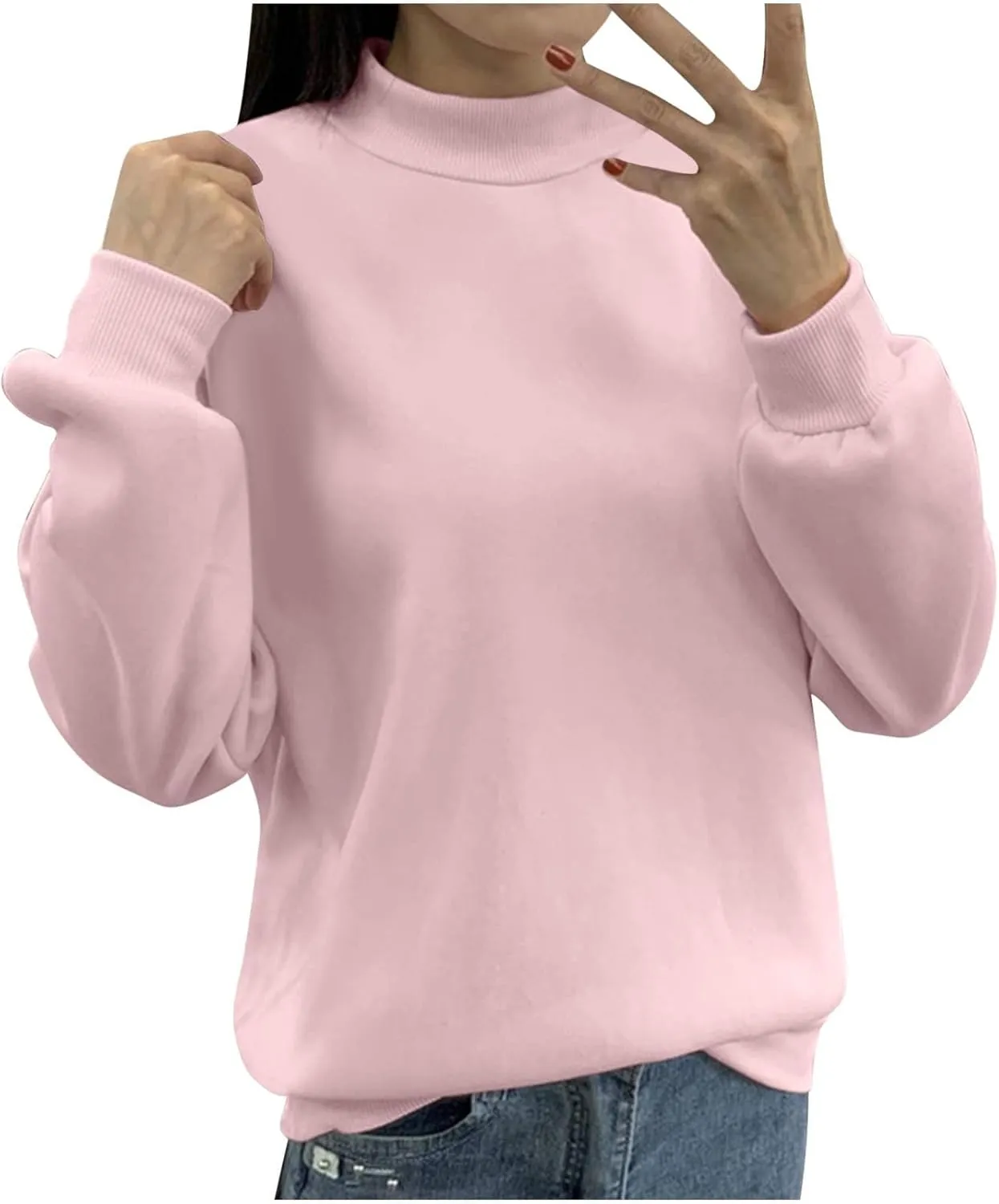 Women's Oversized Round Neck Sweatshirts Long Sleeve Turtleneck Velvet Sweatshirt,2024 Fall&Winter Trendy Women Top