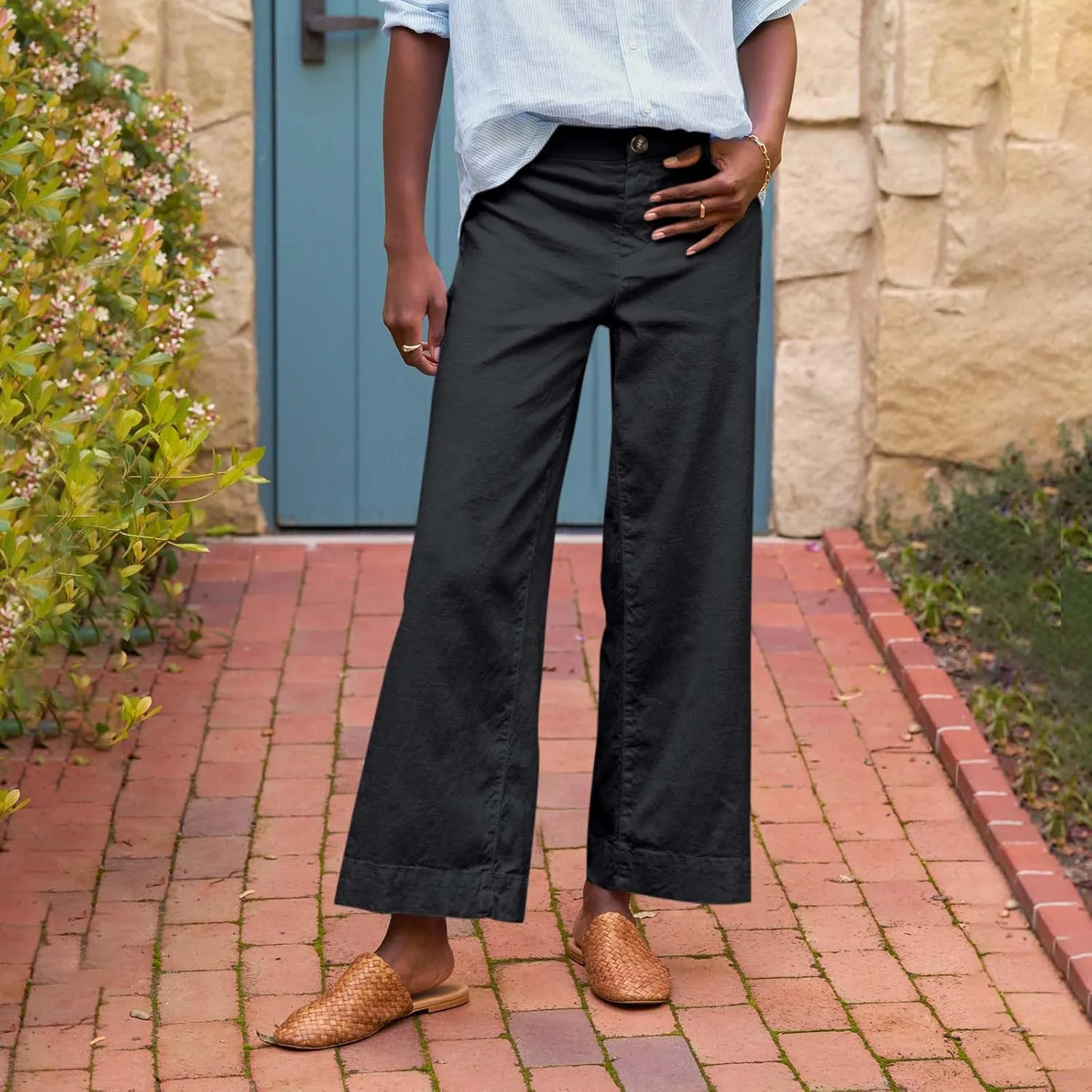 Womens Pants, Plus Size Linen Straight Leg Peasant Pants Casual Lounge 2025