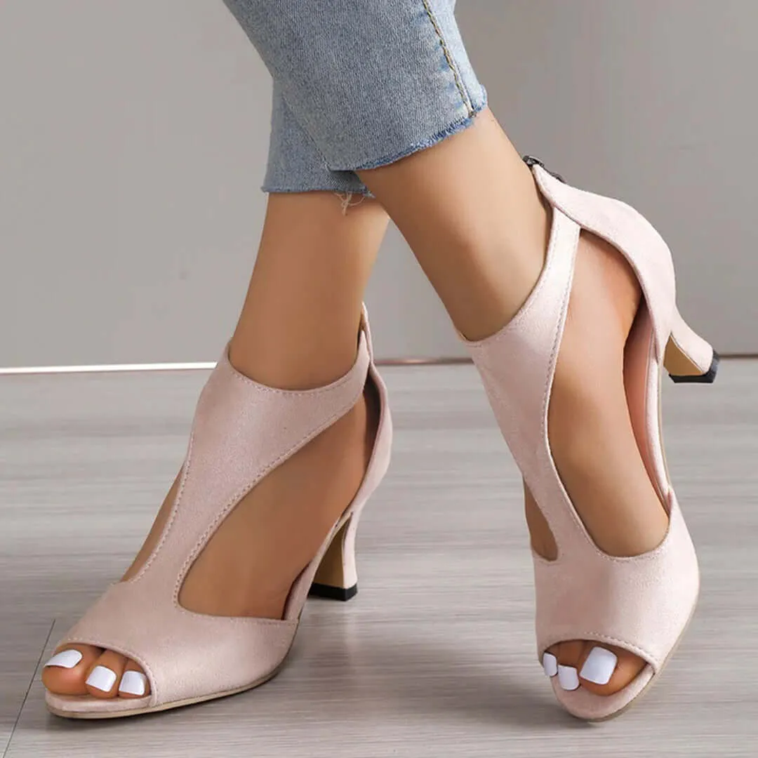 Women's Peep Toe High Heel Sandals with Cutout Detail