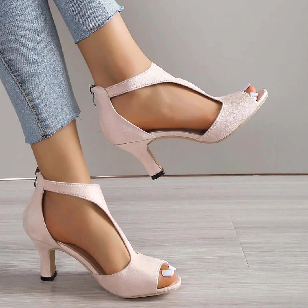 Women's Peep Toe High Heel Sandals with Cutout Detail